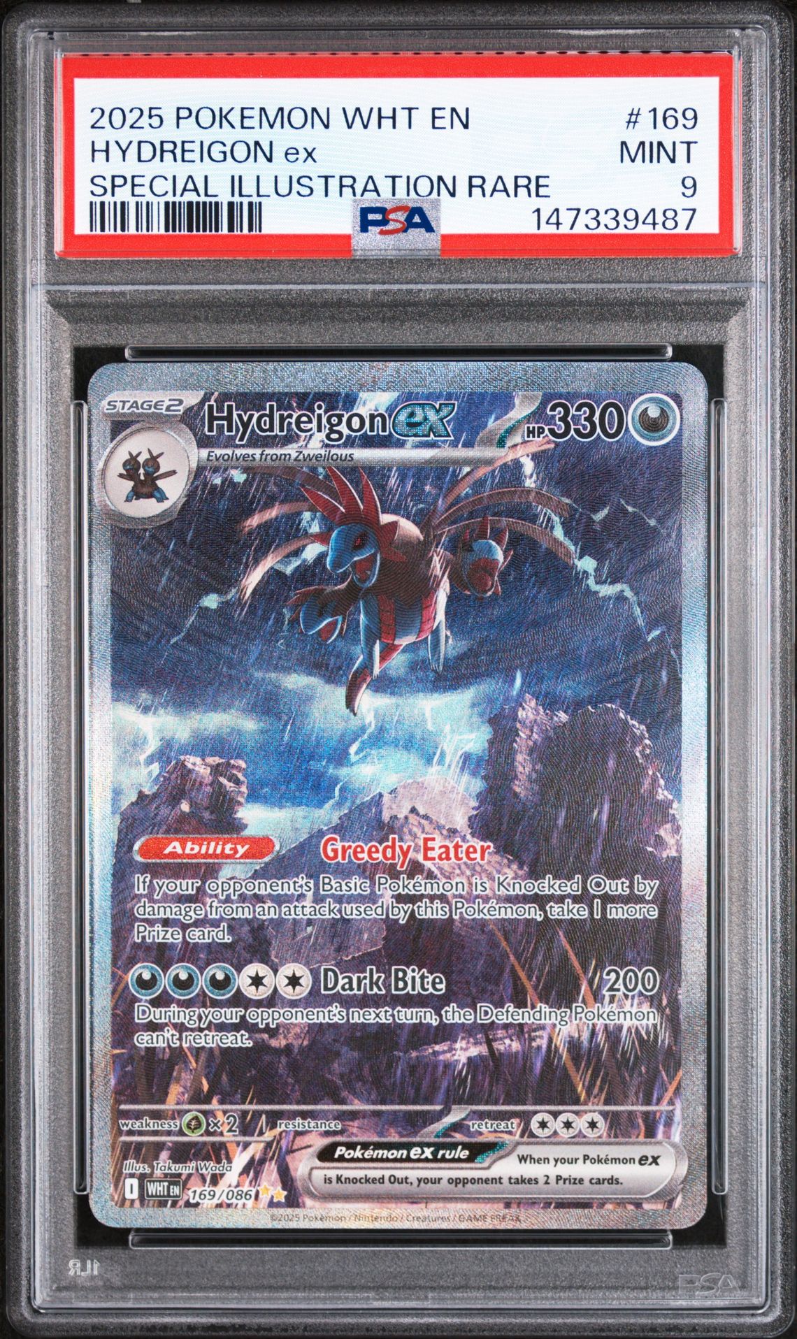 2025 Pokemon Scarlet & Violet White Flare SIR Hydreigon ex #169 PSA 9 MINT — PSA 9 slab, certification 147339487